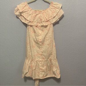 Lisa Marie Fernandez Off The Shoulder Pink Floral Ruffle Dress